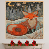 Mystical Winter Fox Canvas – Ornate Red Fox in Snowy Forest Under Moonlight and Sparkling Snowflakes on Ready to Hang 1.5" Thick Canvas Wrap, Floating Framed Canvas, Flat Rolled Canvas